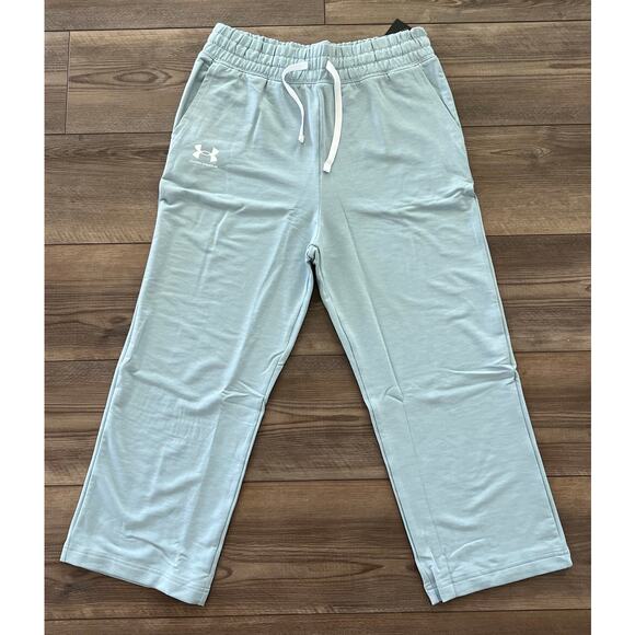 NWT Under Armour Rival Terry Flare Crop Pants Women S Harbor Blue - Picture 2 of 6